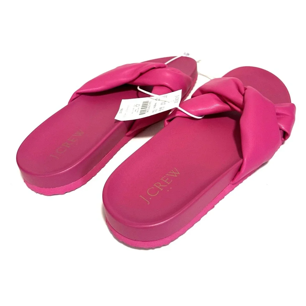 J. Crew Factory Sandals Women's 7 Cross Strap Pool Slides Flashback Bright Pink